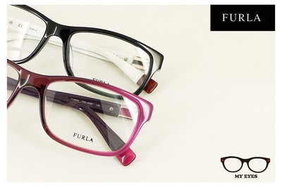 【My Eyes 瞳言瞳語】Furla 義大利品牌 黑白雙色膠框光學眼鏡 典雅OL氣質風 金屬環扣設計 (VU4844)