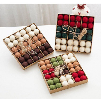 【現貨精選】諾琪 羊毛球36個盒裝聖誕樹裝飾掛件櫥窗裝飾場景布置聖誕節裝飾