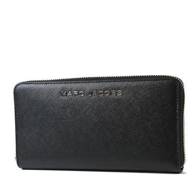 美國正品MARC JACOBS 金屬LOGO防刮十字紋拉鍊長夾-黑色【現貨】