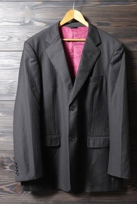 英國品牌 Kent &amp; Curwen 黑色條紋 純羊毛 西裝外套 54號