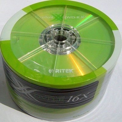 阿媽的店 錸德 RITEK DVD-R 16X X版 50片彩膜包裝 390元( 1000片免運費 )