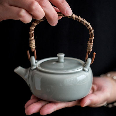 茶具 茶杯 陶瓷杯 馬克杯 日式冰灰提梁壺陶瓷復古家用茶壺過濾泡茶竹編把小號茶藝茶器