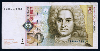 德國 1996年版 50馬克 (建筑師 紐曼) 8成左右品相！ 紙幣 紀念鈔 紙鈔【悠然居】1094