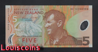 【Louis Coins】B1141-NEW ZEALAND-1999-201紐西蘭塑膠鈔,5 Dollars(1033)