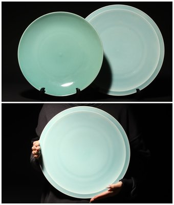 1/31結標 日本青瓷 大盤 賞盤 兩件C010286–餐廚用品 缽碗 餐具 料理 廚具 陶瓷 碗盤 居家 生活 大盤