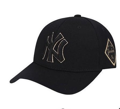 解憂雜貨鋪 韓MLB棒球帽黑色金標硬頂男女新款N洋基隊鴨舌帽可調節L帽子