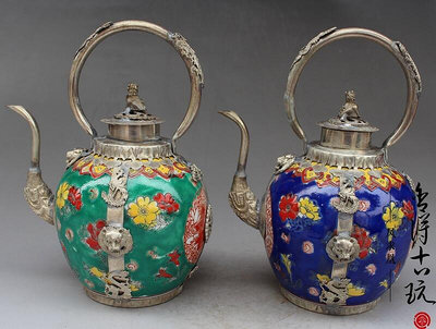 眾信優品 純銅仿古龍鳳瓷茶壺酒壺多種顏色 精美花紋猴子蓋手提壺水壺擺件FG1212