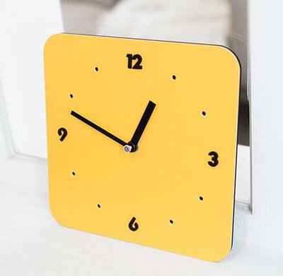 6072A 歐式 簡約方型時鐘 牆鐘桌上桌 黃色時尚牆面鐘 掛鐘 靜音鐘床頭鐘擺飾