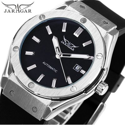 森尼3C-JARAGAR正品全自動機械表 歐美風範男士時尚休閒橡膠錶帶腕錶 知名名表系列 日曆夜光透底 自動上鍊 供應-品質保證