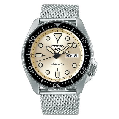 【金台鐘錶】SEIKO精工 5號盾牌 機械錶 潛水表 (香檳金面) (米蘭帶) 43mm SRPE75K1