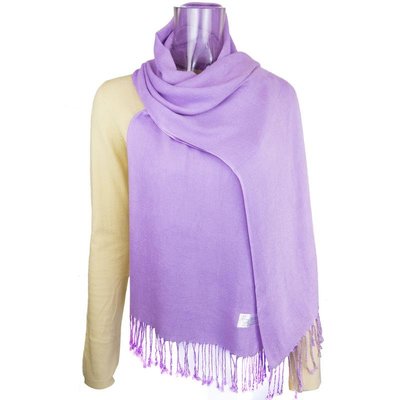 100%PASHMINA超細羊毛綿羊絨羊毛粉紫色織紋流蘇圍巾 蒙古製