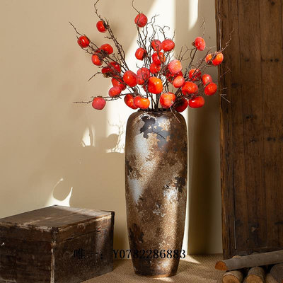 陶瓷花瓶景德鎮陶瓷大落地花瓶復古做舊粗陶客廳擺件干花插花侘寂風花器瓷器花瓶