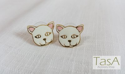 TasA Accessory shop-泰國設計師手做品 Maiden shop 白色貓咪耳環