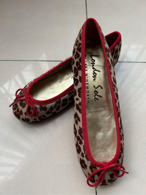London sole豹紋紅滾邊設計芭蕾舞平底鞋