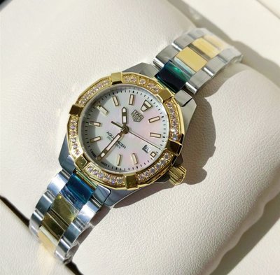 TAG HEUER Aquaracer 珍珠貝母錶盤 金色配銀色不鏽鋼錶帶 石英 女士手錶 WBD1421.BB0321