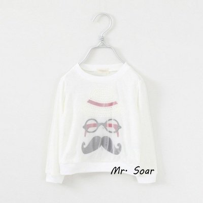 【Mr. Soar】**清倉** A401 韓版童裝女童白色卡通鬍子造型網紗T恤上衣 現貨