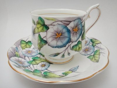 【二 三 事】英國製Royal Albert月份之花系列手繪描金咖啡杯&amp;盤(牽牛花)