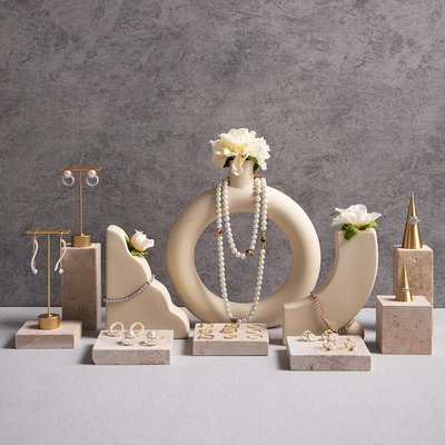 首飾展示架陶瓷花瓶黃洞石耳環架戒指托珠寶飾品陳列拍攝道具擺件