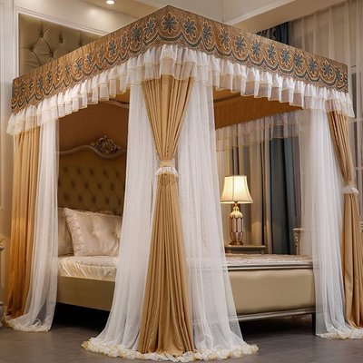 現貨熱銷-蚊帳歐式宮廷公主雙層床簾家用雙人1.5落地支架1.8m遮光床幔2.0米
