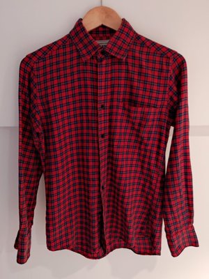 日本UNIQLO西部牛仔風中性藍紅小格紋長袖襯衫(XS號)