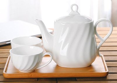 5580A 日式 陶瓷簡約茶壺茶杯組 雙人泡茶壺咖啡杯 白瓷和風泡茶壺一壺二杯竹盤套裝花茶壺竹茶盤午茶壺套裝