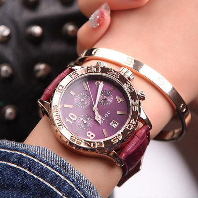 熱銷 古歐GUOU新款時尚潮流大錶盤韓版皮帶手錶腕錶石英錶時裝錶女錶腕錶6 WG047