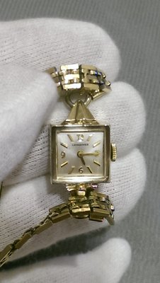 （已售出）罕見1950年代LONGINES停產包金Art Deco風格 手上鍊古董機械女錶