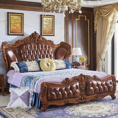 特賣-美式實木床歐式雙人床1.8米主臥真皮床現代簡約奢華仿古公主床