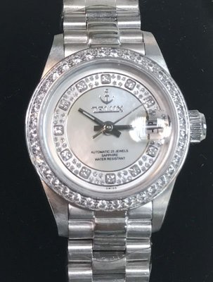 【神梭鐘錶】TELUX WATCH (瑞士自動上鍊eta2671機蕊)勞力士款高級星鑽圈珍珠貝殼面三珠女妝機械腕錶