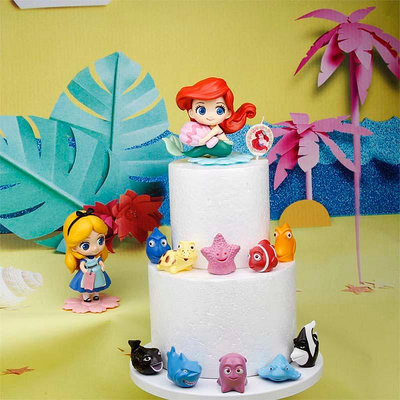 5個裝蠟燭蛋糕裝飾Q版童話公主生日擺件美人魚愛麗絲海底總動員*歡迎下標~訂金