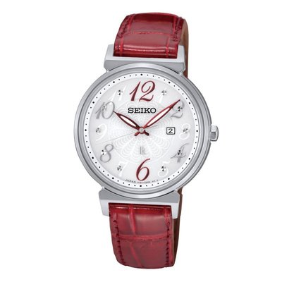 SEIKO LUKIA 林依晨廣告款太陽能腕錶(SUT259J1)-白x紅/32mm