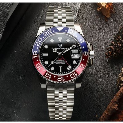 全館免運 Pagani DESIGN 頂級品牌男士自動手錶 NH34 機芯 GMT 豪華藍寶石不銹鋼防水機械表 可開發票