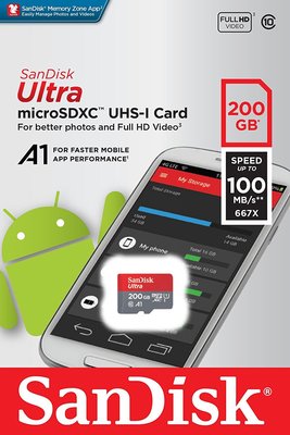 Sandisk Ultra MicroSDXC 200GB  U1 A1･ TF 667X 100MB/S  公司貨