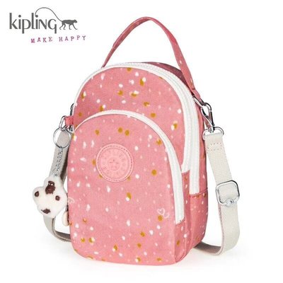 Kipling 猴子包 K12838 粉色小愛心 休閒 多用拉鍊款輕量斜背包 防水 肩背 手提 旅遊 限時優惠