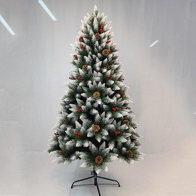 【現貨精選】亞馬遜新款180CM尖頭噴白聖誕樹 松果紅果混合場景布置聖誕樹