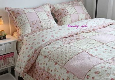 粉色拼布  絎縫被  床組  床罩  雙人3件組