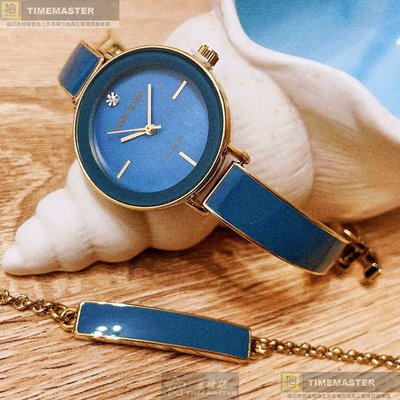 AnneKlein手錶,編號AN00604,28mm金色圓形精鋼錶殼,寶藍色簡約錶面,金色, 寶藍精鋼錶帶款,火熱時尚