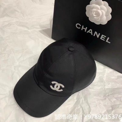 二手正品CHANEL 香奈兒  黑色鴨舌帽 白色雙c 刺繡 棒球帽 帽子 休閒百搭款