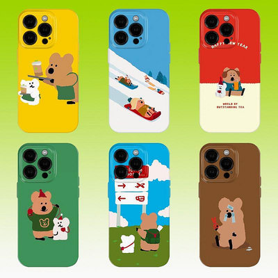 Dinotaeng 柿子椒熊可愛手機殼 韓國袋鼠手機殼適用iPhone15pro菲林殼14亮面華為/OPPO/VI