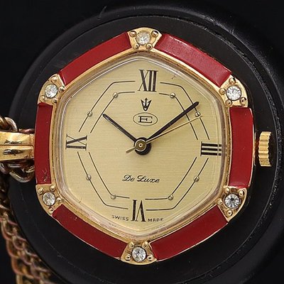 【精品廉售/掛錶】瑞士名錶【E】DE LUXE掛錶/懷錶/手動上鍊機械錶 鑲鑽六角造型*美品*漂亮實用老古董*瑞士精品