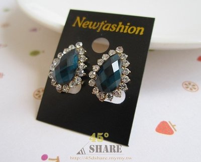【45° Share】正韓低調奢華藍寶石鑲鑽夾式大方耳環飾品-E0420001J1