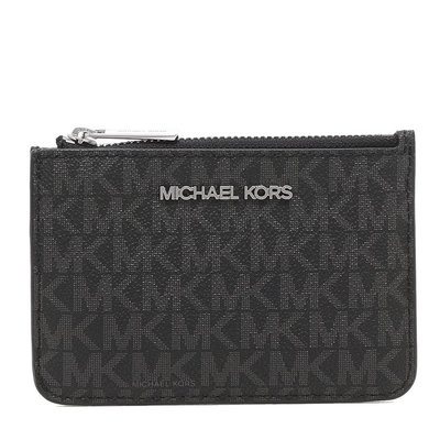 【美麗小舖】MICHAEL KORS MK 黑灰色 老花PVC皮革 鑰匙零錢包 零錢包 卡片夾~M33406