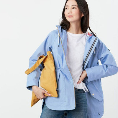 Miolla 英國品牌Joules 奶藍色內裡花朵腰間繫帶斜肩款防風防水外套