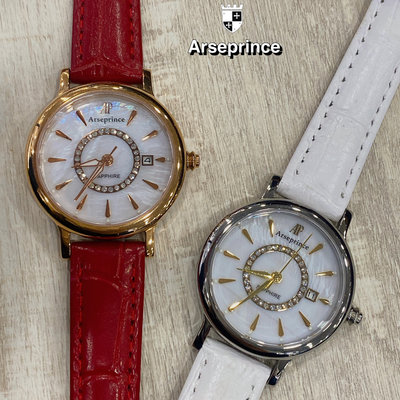 [時間達人]亞瑟王子Arseprince 華麗雅緻超質感鑽面皮帶腕錶-紅色/玫瑰金 白色 藍寶石水晶鏡面 防水 日期顯示