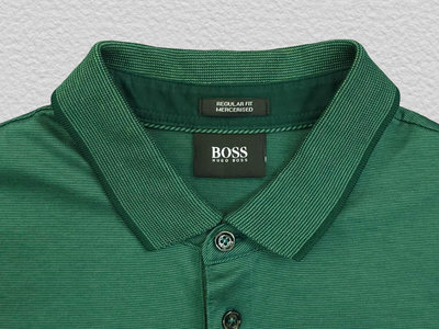 HUGO BOSS 綠色條紋 長袖POLO衫 (M) (一元起標 無底價)