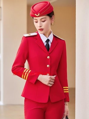 特賣-制服空姐制服女秋季新款時尚氣質高鐵乘務員工作服職業西服套裝