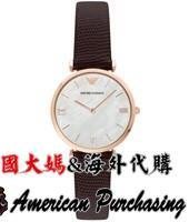 潮牌 EMPORIO ARMANI 亞曼尼手錶 AR9042L小牛皮錶帶 休閒簡約石英情侶對錶  手錶  海外代購-雙