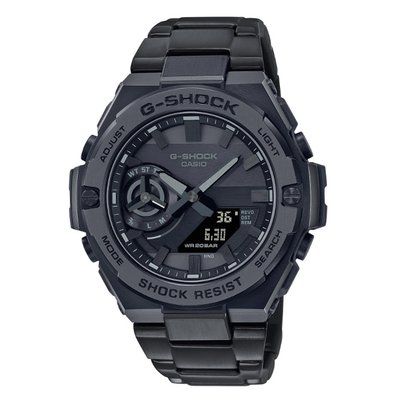 【金台鐘錶】CASIO卡西歐G-SHOCK 太陽能 強悍機能型(不鏽鋼錶帶)(藍芽)(全黑) GST-B500BD-1A