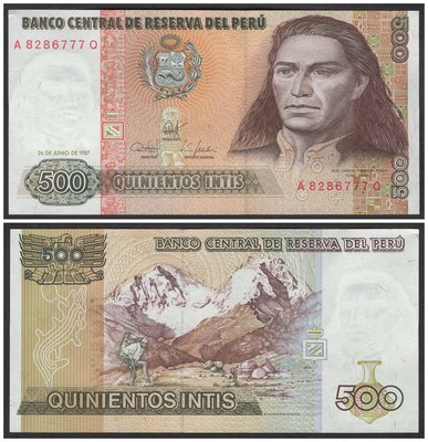 萬福古錢幣收藏家（可議價）秘魯1987年500印蒂 全新 豹子號777