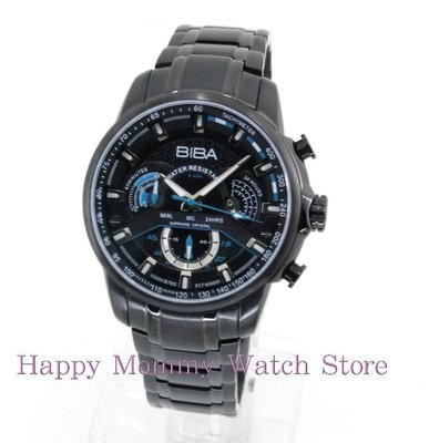 【 幸福媽咪 】網路購物、門市服務 BIBA 碧寶錶 藍寶石 三眼大錶徑石英男錶 45mm 型號:B76BS017D